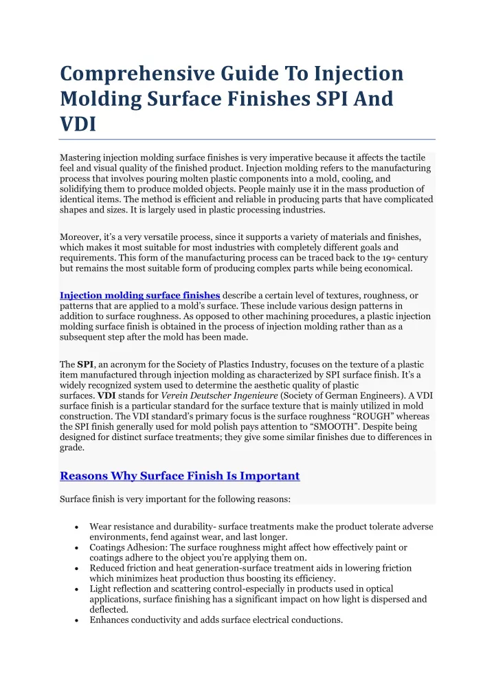 comprehensive guide to injection molding surface