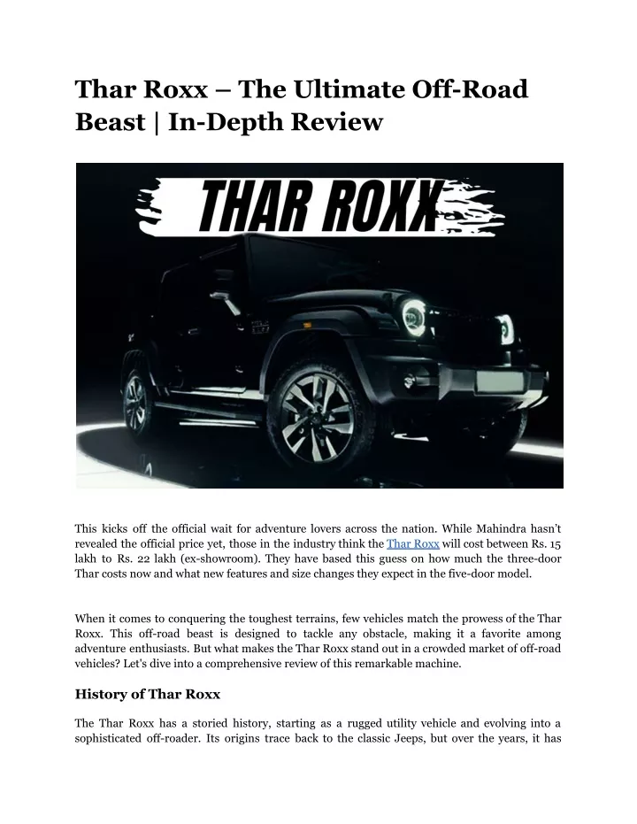 thar roxx the ultimate off road beast in depth