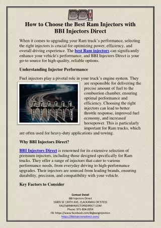 How to Choose the Best Ram Injectors with BBI Injectors Direct