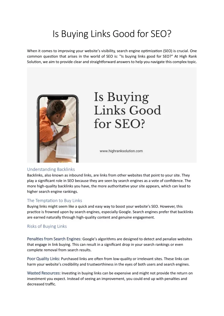 is buying links good for seo