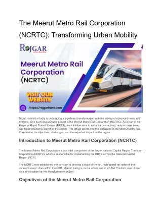 The Meerut Metro Rail Corporation (NCRTC)_ Transforming Urban Mobility
