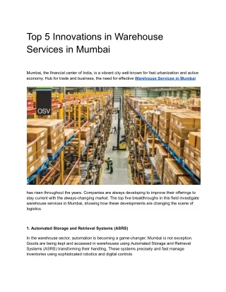 Top 5 Innovations in warehouse services in Mumbai