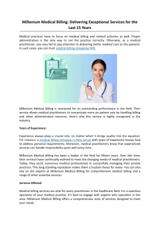 Millenium Medical Billing Delivering Exceptional Services for the Last 15 Years