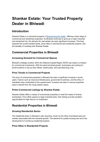 Shankar Estate_ Your Trusted Property Dealer in Bhiwadi