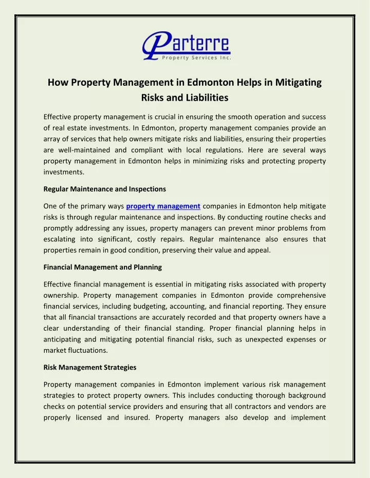 how property management in edmonton helps