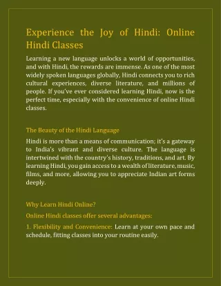 Experience the Joy of Hindi: Online Hindi Classes