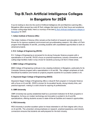 top b tech artificial intelligence colleges