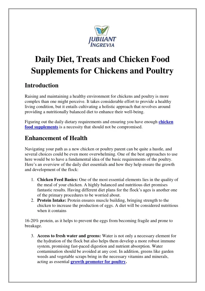 daily diet treats and chicken food supplements