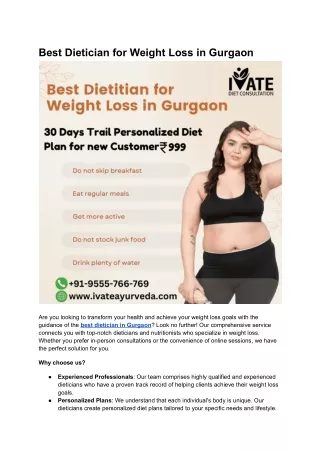 Best Dietician for Weight Loss in Gurgaon