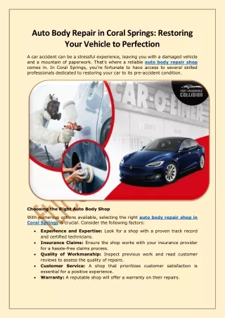 Auto Body Repair in Coral Springs Restoring Your Vehicle to Perfection