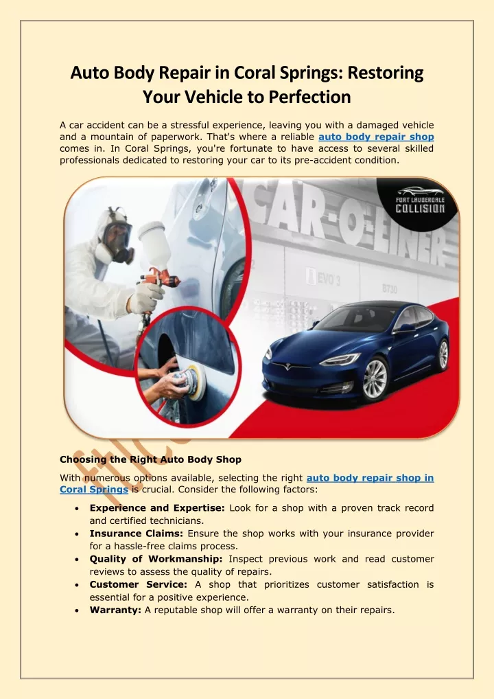 auto body repair in coral springs restoring your