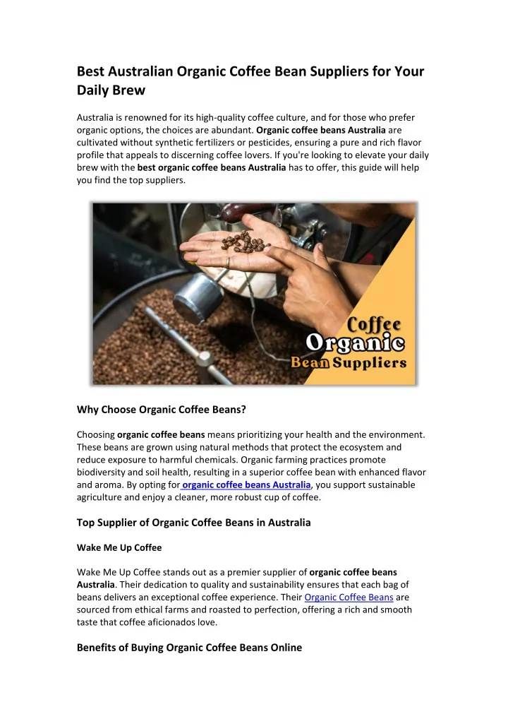 best australian organic coffee bean suppliers