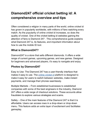 Diamond247 official cricket betting id: A comprehensive overview and tips