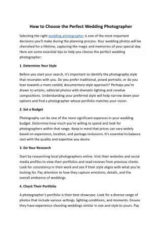 How to Choose the Perfect Wedding Photographer