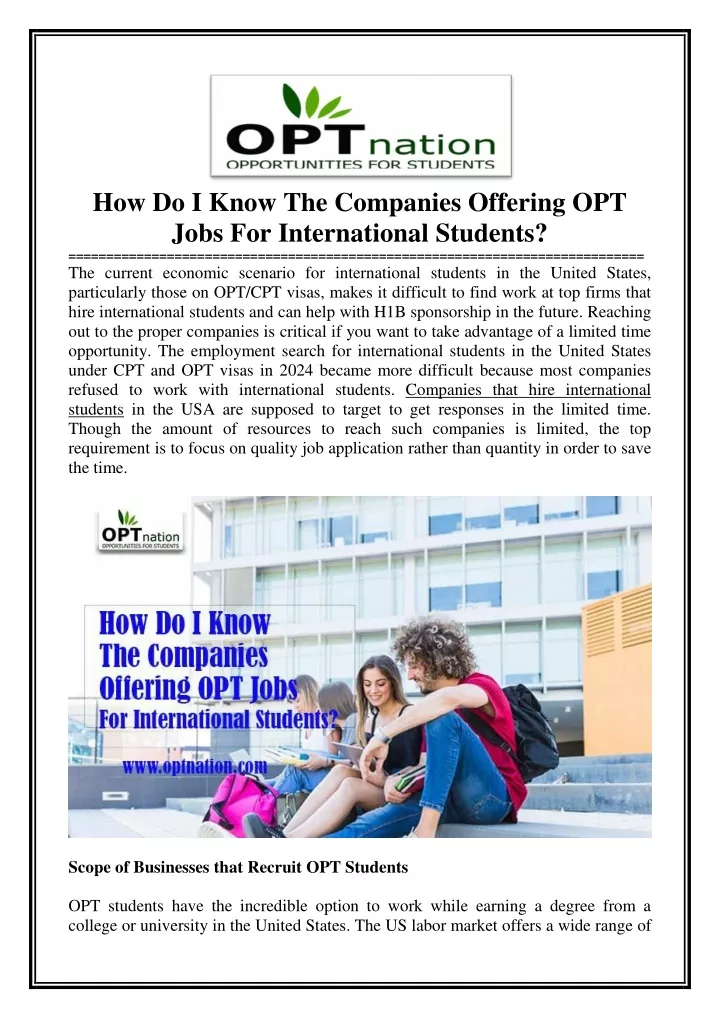 how do i know the companies offering opt jobs