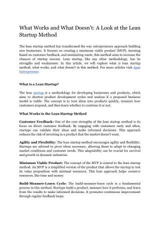 What Works and What Doesn't_ A Look at the Lean Startup Method