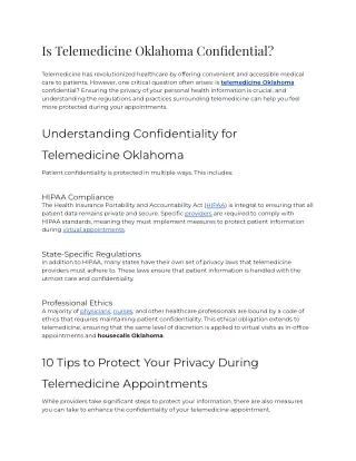 Is Telemedicine Oklahoma Confidential