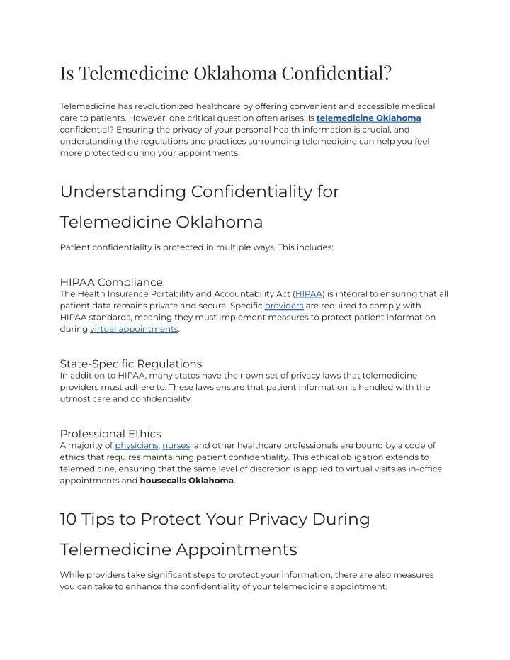 is telemedicine oklahoma confidential