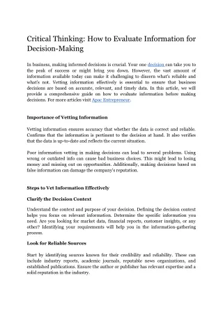 Critical Thinking_ How to Evaluate Information for Decision-Making