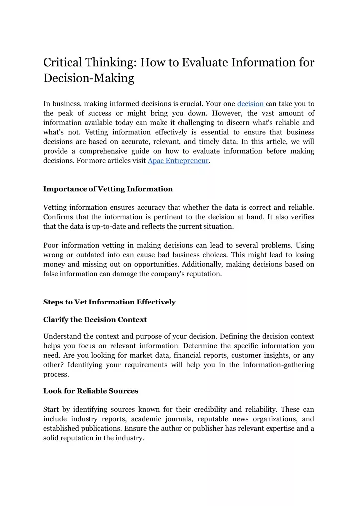 critical thinking how to evaluate information