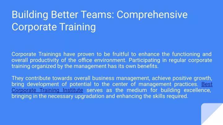 building better teams comprehensive corporate