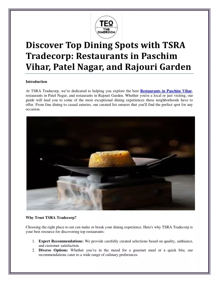 discover top dining spots with tsra tradecorp