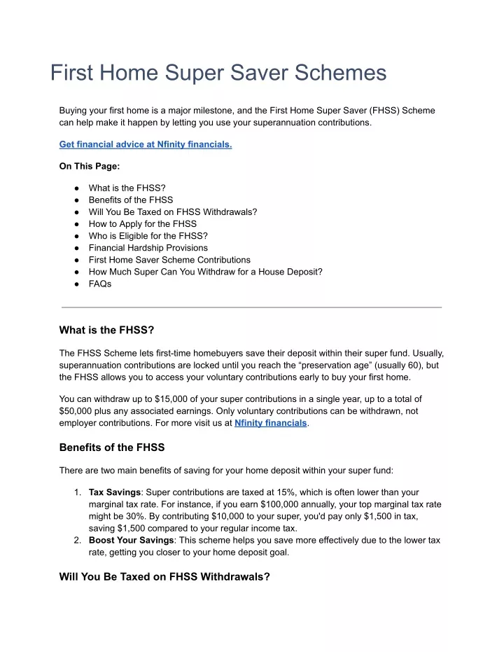 first home super saver schemes