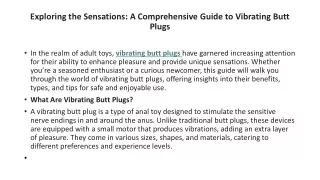Exploring the Sensations A Comprehensive Guide to Vibrating Butt Plugs
