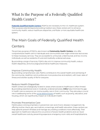 What Is the Purpose of a Federally Qualified Health Center