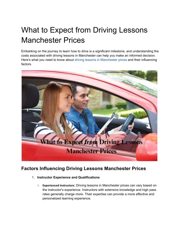 what to expect from driving lessons manchester