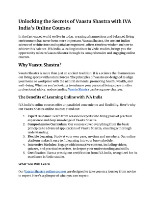 Unlocking the Secrets of Vaastu Shastra with IVA India's Online Courses