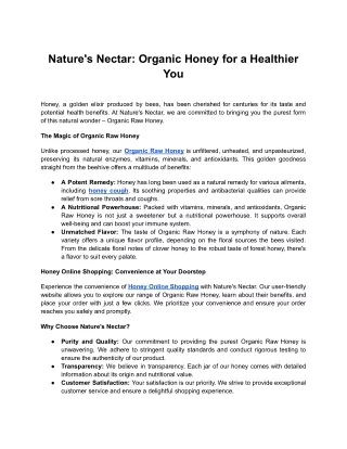 Nature's Nectar_ Organic Honey for a Healthier You