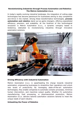 Revolutionizing Industries through Process Automation and Robotics. The Metron Automation d.o.o