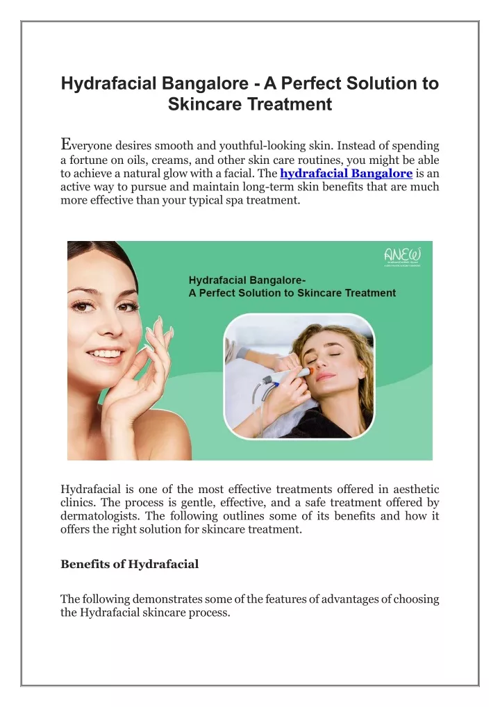 hydrafacial bangalore a perfect solution