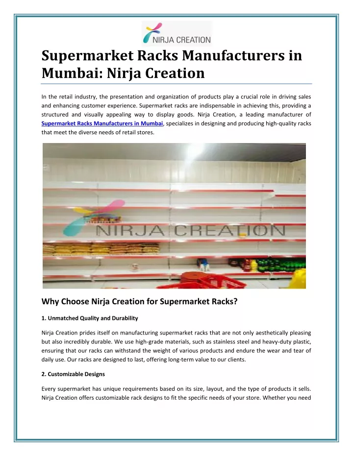 supermarket racks manufacturers in mumbai nirja