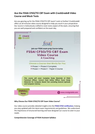 ace the fssai cfso to cbt exam with crackgradeb