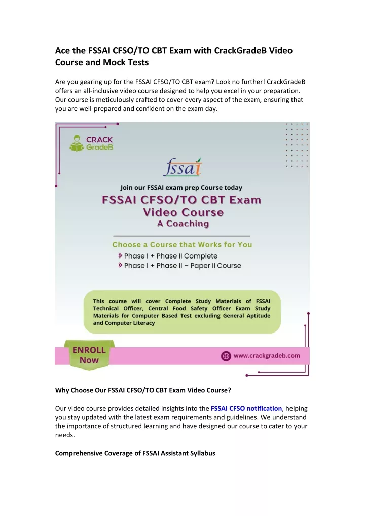 ace the fssai cfso to cbt exam with crackgradeb