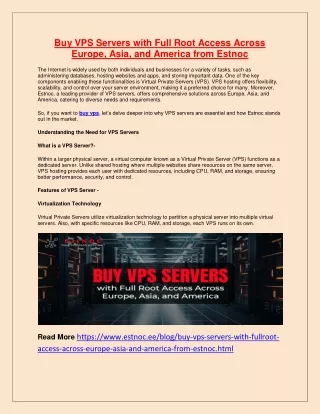 Buy VPS Servers with Full Root Access Across Europe, Asia, and America from Estnoc
