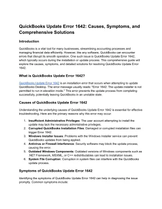 quickbooks update error 1642 causes symptoms