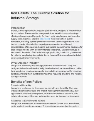 Iron Pallets: The Ultimate Solution for Heavy-Duty Storage and Transport