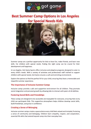 Best Summer Camp Options in Los Angeles for Special Needs Kids