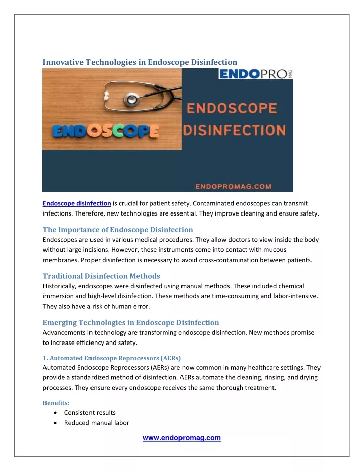 innovative technologies in endoscope disinfection