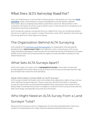 What Does ALTA Surveying Stand For