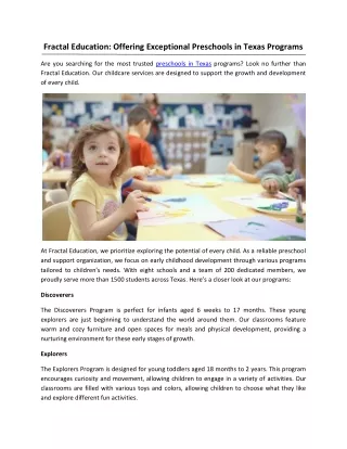 Fractal Education Offering Exceptional Preschools in Texas Programs