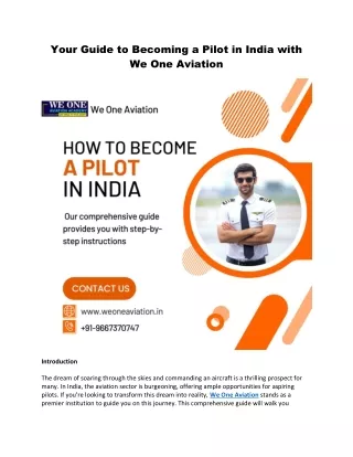 Your Guide to Becoming a Pilot in India with We One Aviation