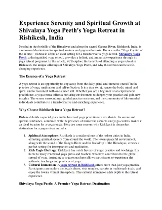 Spiritual Growth at Shivalaya Yoga Peeth