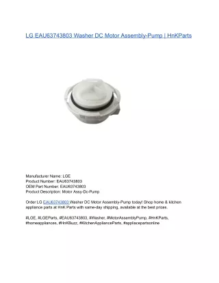 LG EAU63743803 Washer DC Motor Assembly-Pump _ HnKParts