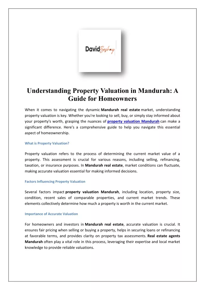 understanding property valuation in mandurah