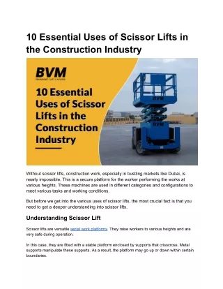 10 Essential Uses of Scissor Lifts in the Construction Industry