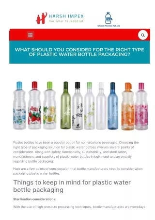5 Important Factors in Plastic Bottle Packaging | Harsh Impex